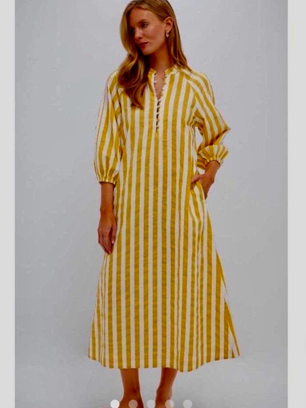 Tuckernuck Yellow and White Striped Button-Front Midi Caftan